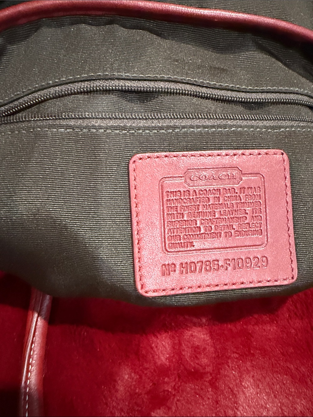 Vintage Coach Red Structured Leather/Fabric Tote Handbag - Picture 3 of 4